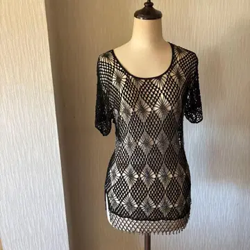 비즈 장식 레이스 니트 오샤레