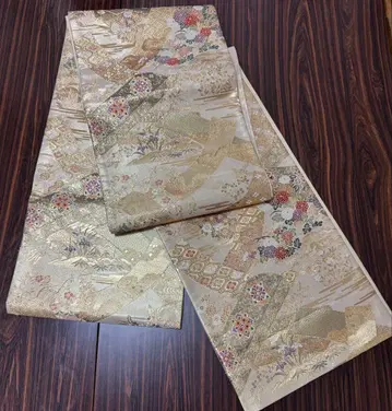 후쿠로 오비 골드 컬러 꽃무늬 자수 2세트 앤티크