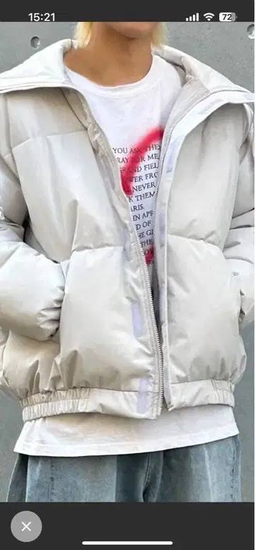 PICSAS 오버 사이즈 하이넥 볼륨 패딩 자켓 라이트 그레이