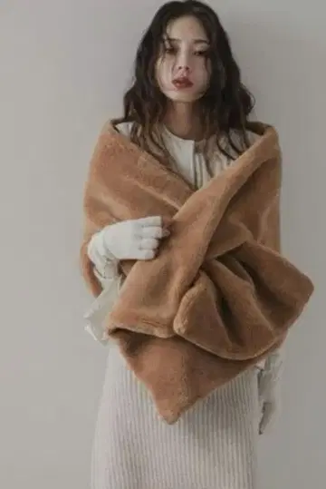 택 포함 미사용 새상품 rectangle 테디베어 스톨 카멜 브라운