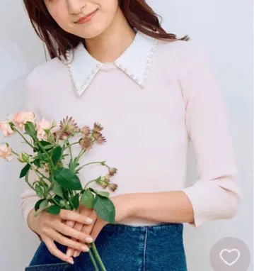 Noela 펄 장식 리브 니트 옅은 핑크