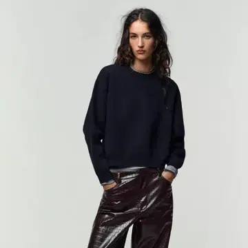 [ ZARA ] 무지 니트 스웨트 셔츠 S 네이비