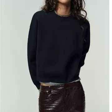 [ ZARA ] 무지 니트 스웨트 셔츠 S 네이비