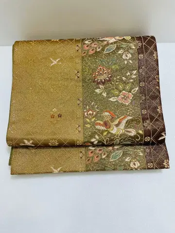 [ 새상품급 ] 육통 후쿠로 오비 원앙과 꽃 순수 실크