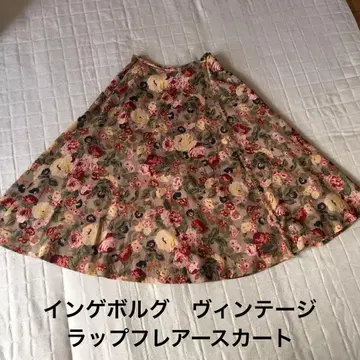 INGEBORG 꽃무늬 플레어 스커트 모, 나일론 혼방 빈티지 일본제