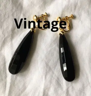 빈티지 블랙 골드 귀찌 드롭