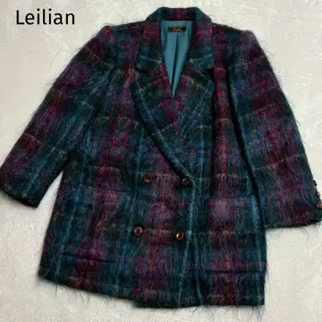 컨디션 최상 Leilian 레리안 샤기 코트 모헤어 체크 더블 13