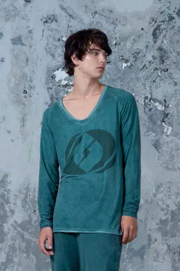 S 사이즈 롱 슬리브 V 넥 긴팔 티셔츠 salsation 그린