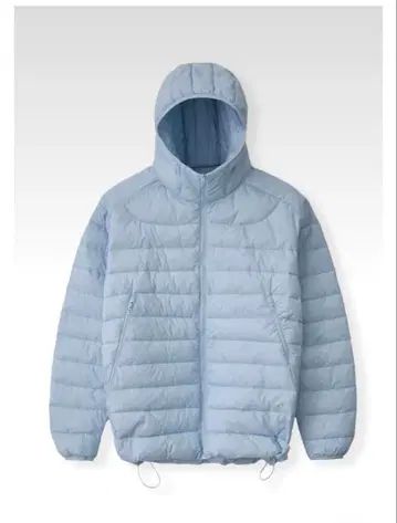 후드 부착 라이트 그레이 퀼팅 다운 자켓
