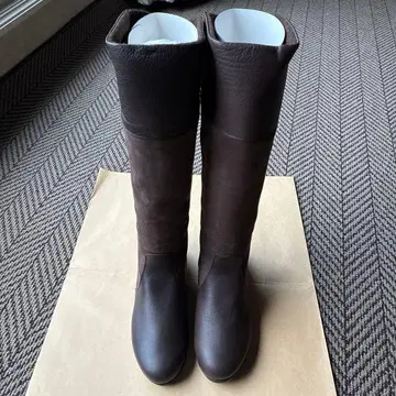 브라운 스웨이드 가죽 롱 부츠