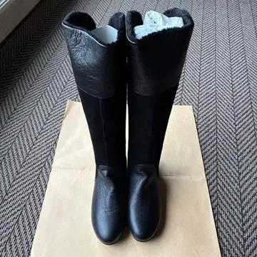 블랙 가죽 스웨이드 롱 부츠