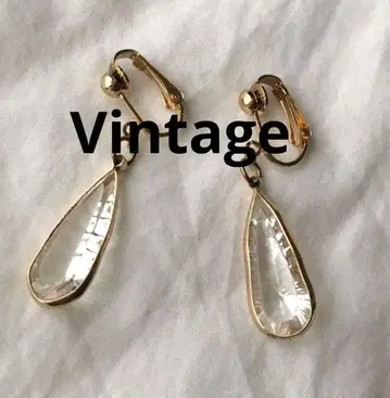 빈티지 클리어 컬러 골드 귀찌 드롭