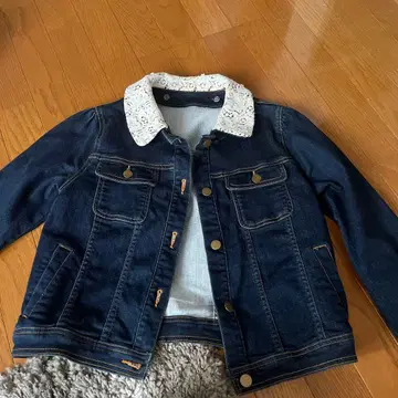 레이스 카라 부착 다크 블루 데님 자켓