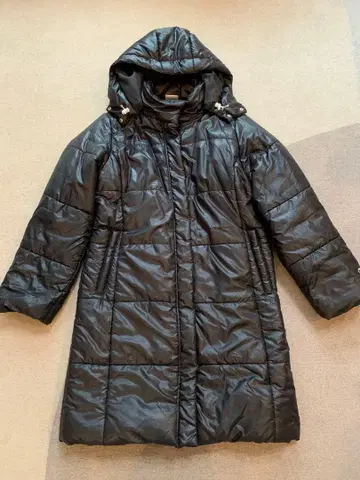 챔피온 후드 부착 블랙 롱 코트 솜 코트 M