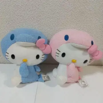 헬로키티 봉제 인형 돌고래 블루&핑크 교토수족관 한정판 2개 세트