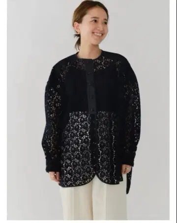 yori 플로키 레이스 셔츠 네이비