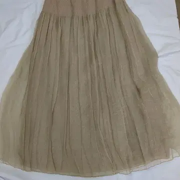 베이지 쉬폰 플리츠 롱 스커트