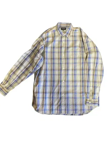 BEAMS 체크 셔츠 블루, 베이지 M~L 오버 사이즈