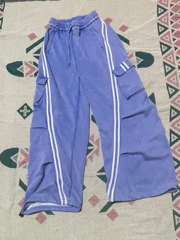 ANAP 워시 가공 라인 맨투맨 카고 팬츠 블루 프리 사이즈