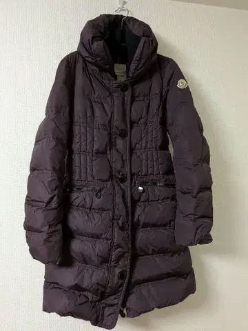 퍼플 후드 부착 롱 다운 자켓