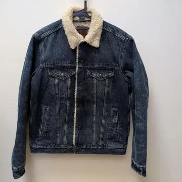 데님 자켓 플리스 카라 부착 다크 블루