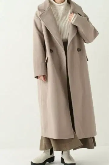 레이 카즌 빅 칼라 페이크 울 더블 코트 롱 코트