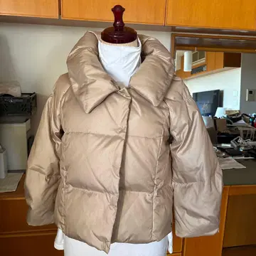 베이지 숏 다운 자켓 큰 옷깃