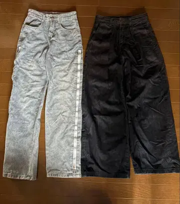 2개 세트 데님 팬츠 와이드 팬츠 청바지 라이트 블루 네이비