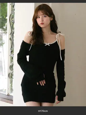 바이컬러 앙상블 니트 미니 원피스