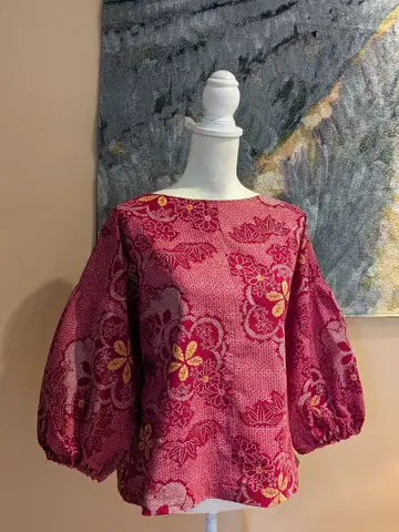 기모노 리메이크 면  퍼프 슬리브 풀오버 상의