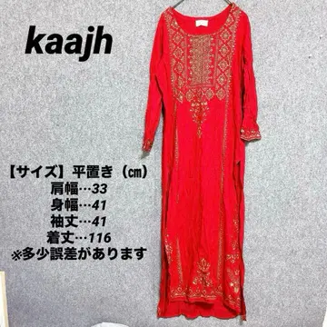 해외 구제 의류 [ kaajh ] 에스닉 빨간색 자수 롱 셔츠 원피스