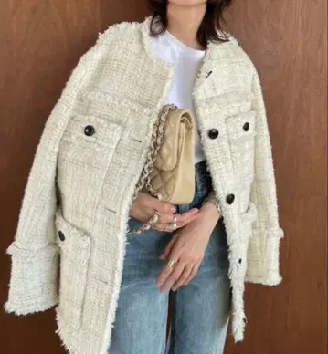 [ CLANE ] 노카라 트위드 자켓 / WHITE / 1