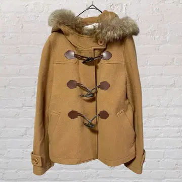 6488 배너 레트 울 혼방 숏 기장 멜톤 더플 코트 카멜 S