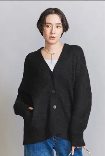 V넥 샤기 니트 가디건 유나이티드 애로우즈