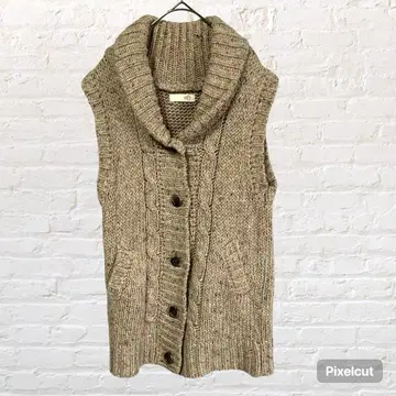 10538 케이블 니트 베스트 브라운 M 울 혼방