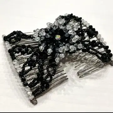 새상품 크리스탈 비즈 더블 빗 트윈 빗 블랙 블랙 꽃