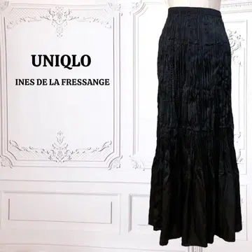 [ 유니클로 ] 롱 스커트 [ M ] 블랙 무지 심플 플리츠 플레어