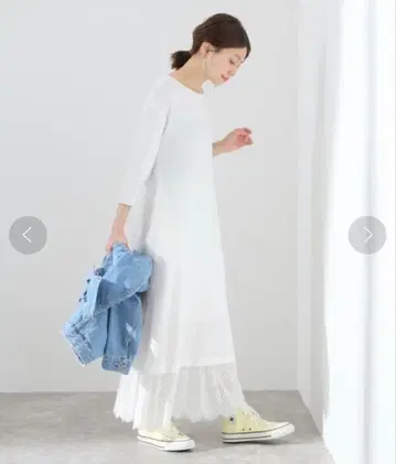 [슬로브 이에나] 새상품 택 레이스 도킹 와플 원피스 롱 화이트