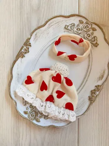 작가님 미니 브라이스 아웃핏 하트 무늬 드레스와 헤어밴드 세트