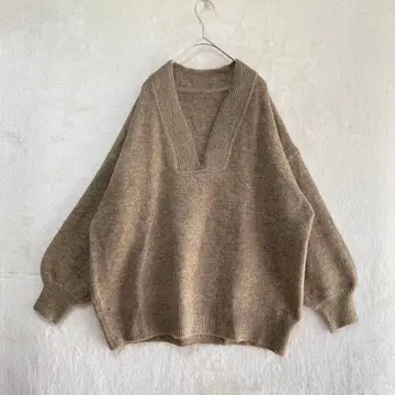 La-gemme/루즈핏 니트/V넥 그레이지