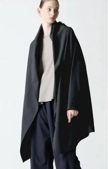 네이비(그레이 계열) 미즈이로 인드 후드 부착 롱 코트