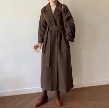 울 혼방 벨트 포함 롱 코트