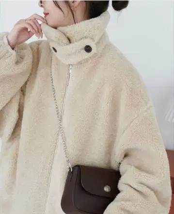 DISCOAT 컬리 퍼 스탠드 블루종