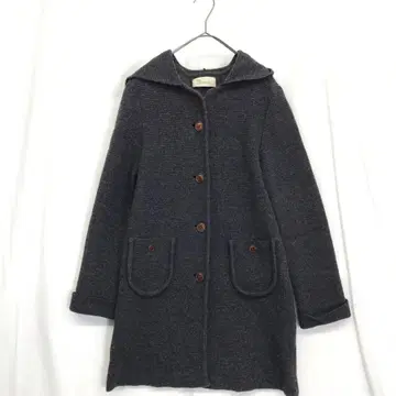 Manna : 울 100% 후드 부착 니트 코트 M 그레이 후드티