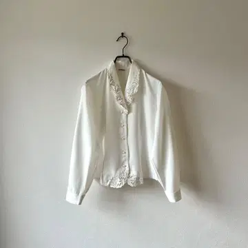 구제 의류 일본제 옷깃 자수 블라우스 펄 포멀 세레모니 화이트