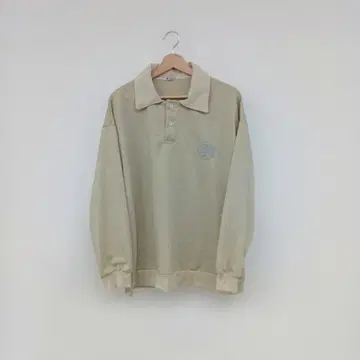 B.R.U 베이지 자수 로고 피케 셔츠 F 사이즈 프리 긴팔