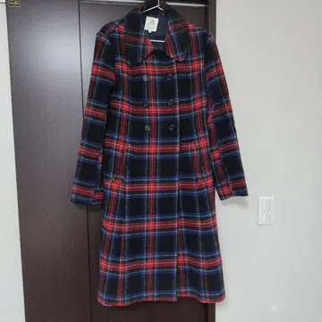 마제스틱 레곤 체크 무늬 롱 코트 38 레트로 구제 의류 오샤레