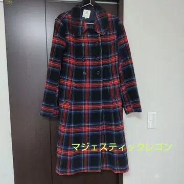 마제스틱 레곤 체크 무늬 롱 코트 38 레트로 구제 의류 오샤레