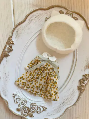 작가님 미니 브라이스 아웃핏 꽃무늬 드레스와 고양이 귀 모자 세트