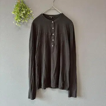 띠어리 [L] 고급 쿨 얇은 소재 코튼 혼방 미니 버튼 헨리넥 티셔츠